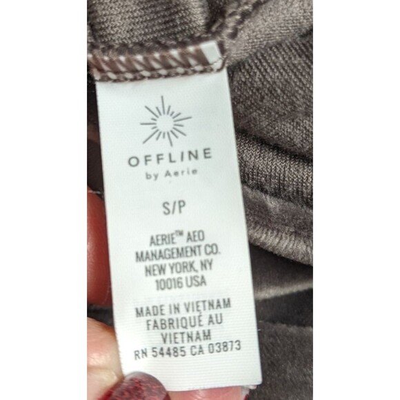 Offline By Aerie Women's Brown Super Soft Hooded Boxy Velour Cropped Pullover SM - Picture 10 of 10